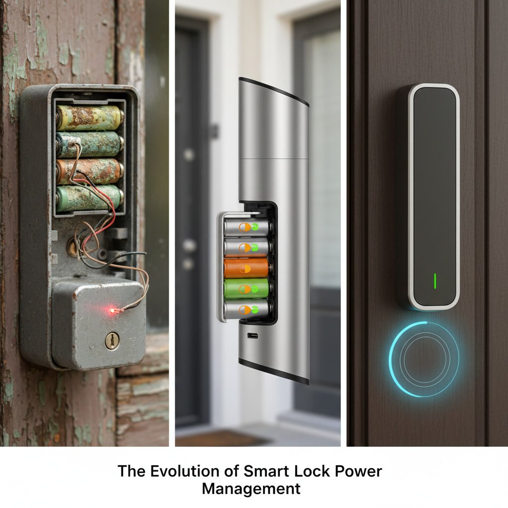 Electronic lock keypad showing low battery warning light