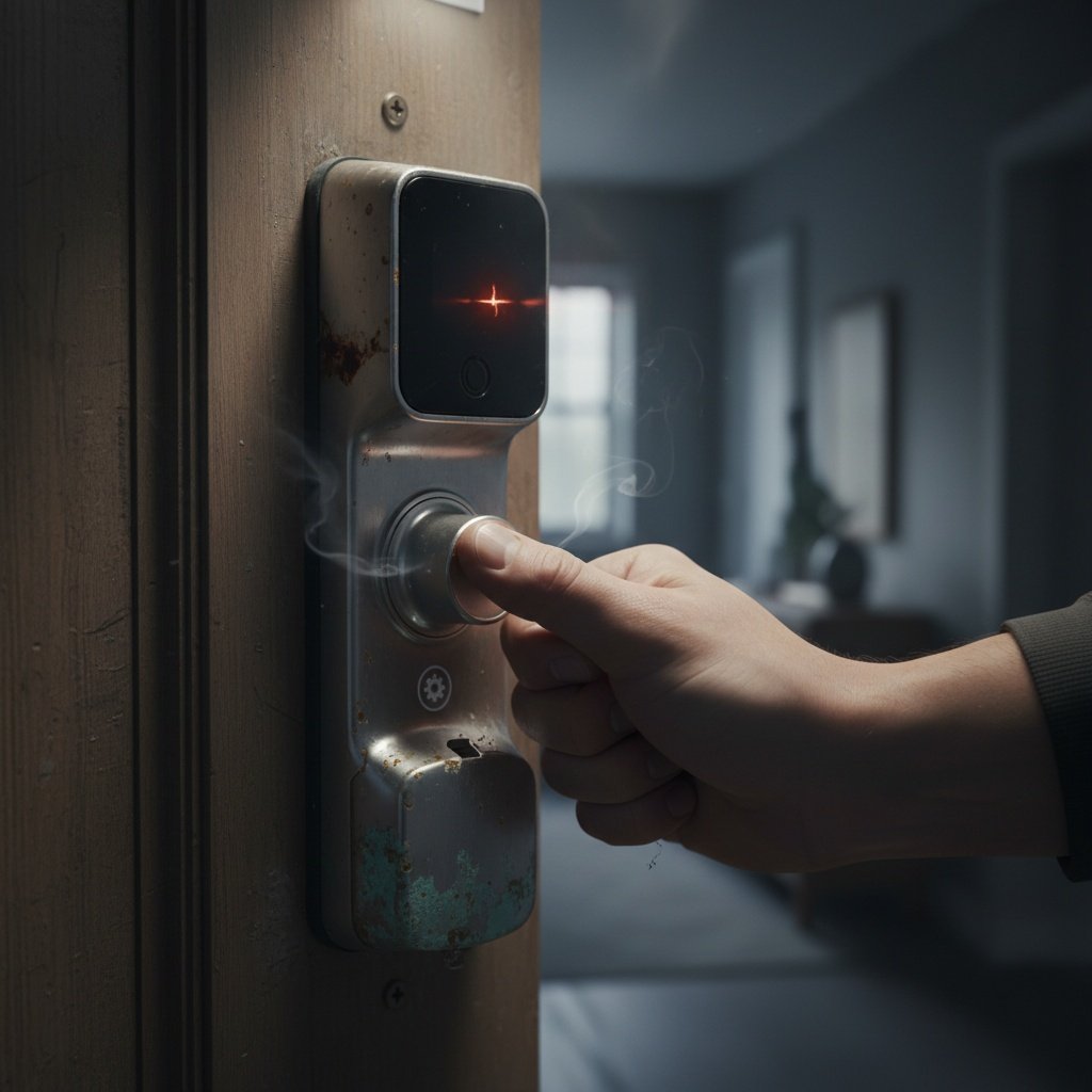 Person replacing batteries in smart lock battery compartment