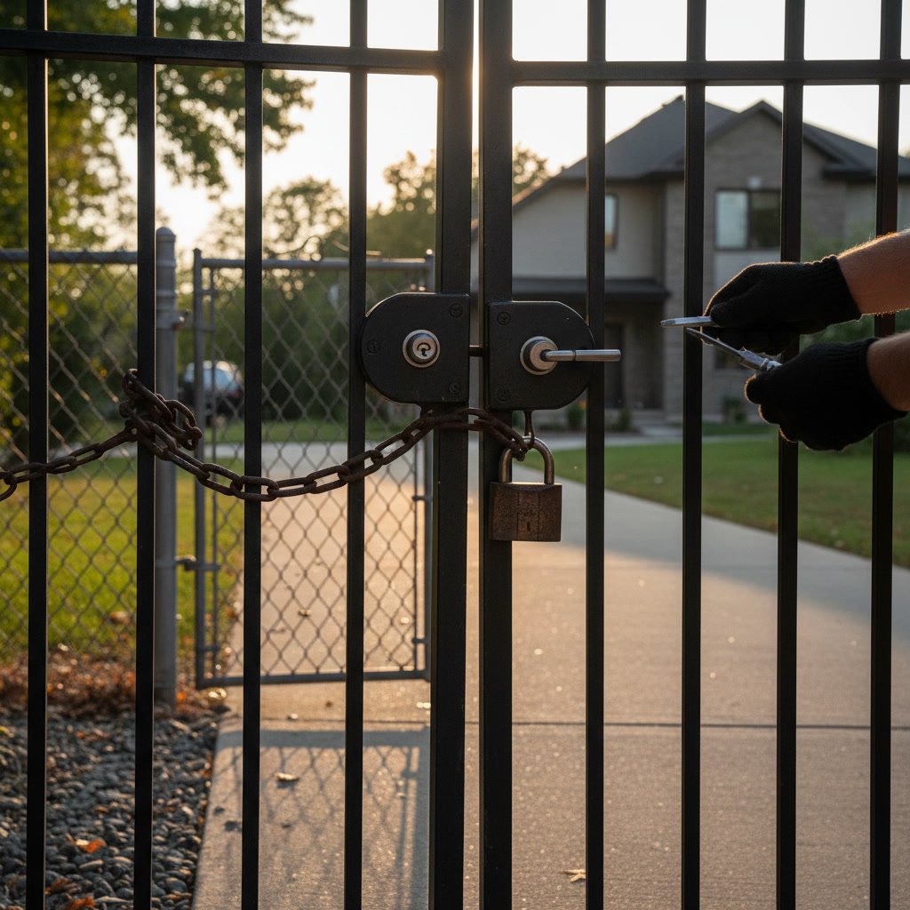 Emergency locksmith working on electronic smart lock during residential lockout service call
