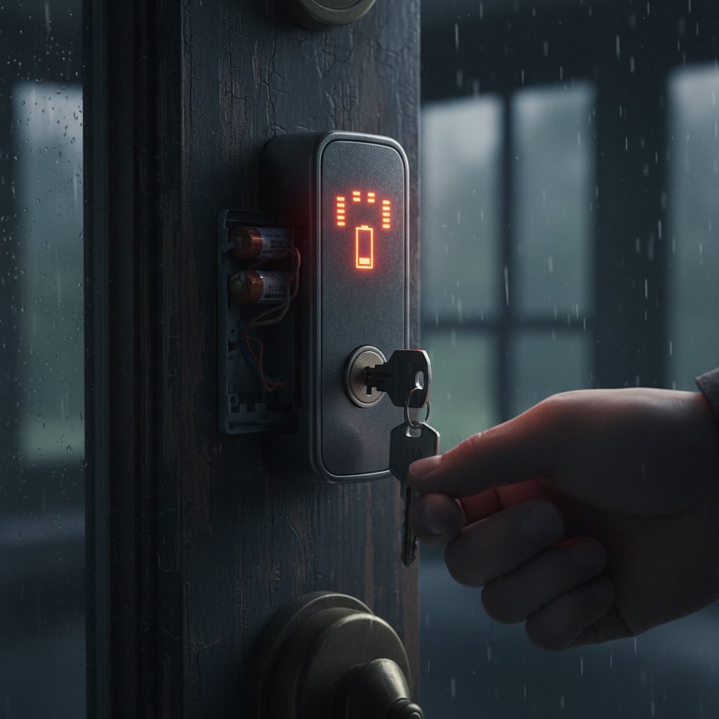 Electronic smart lock keypad on residential front door